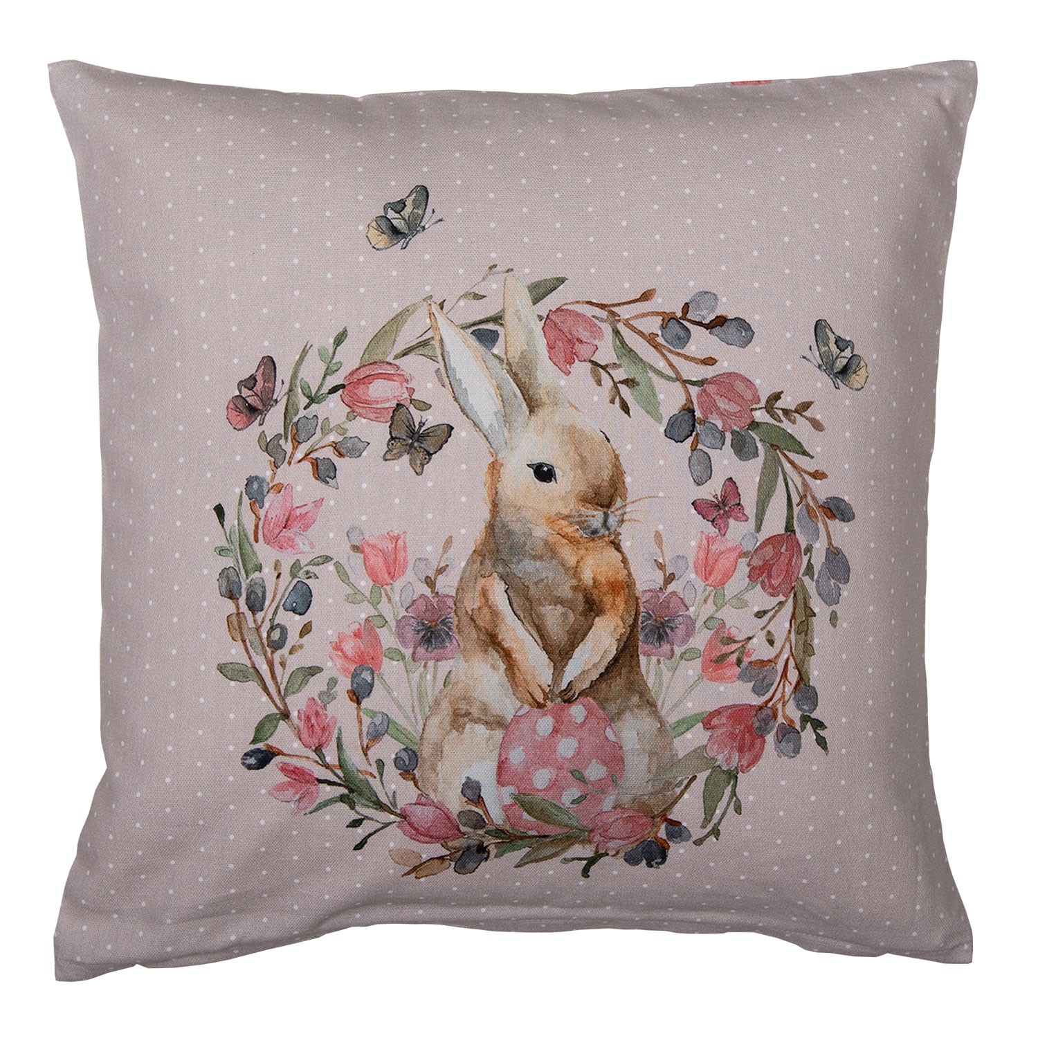 Béžový bavlněný povlak na polštář s králíčkem Happy Bunny - 40*40 cm