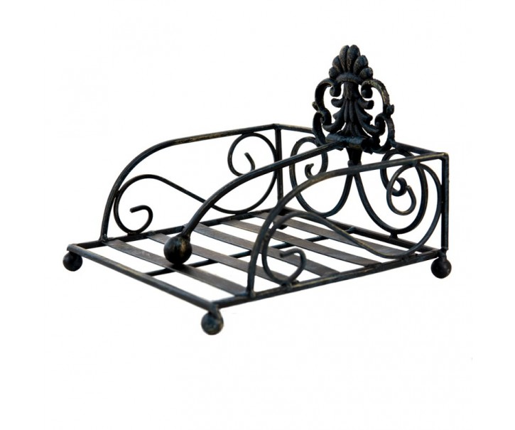 Černý antik kovový držák na ubrousky Potier ornament - 20*20*15 cm